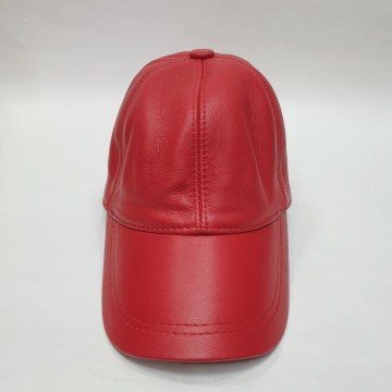 Kırmızı Renk Deri Unisex Şapka