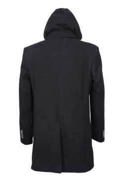 Kapüşonlu Erkek Yarım Palto Siyah Renk