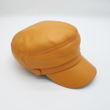 Bayan Deri Şapka Arkası Lastikli Sarı Renk