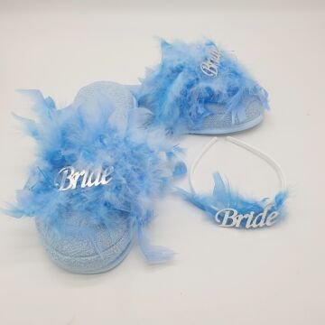 Bride Yazan Lohusa Çeyiz Terliği Mavi Renk