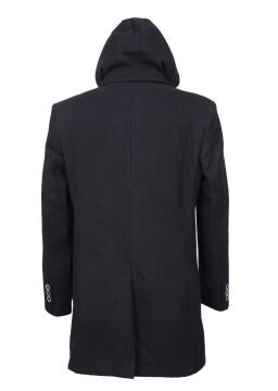 Battal Beden Kapüşonlu Erkek Yarım Palto Siyah Renk