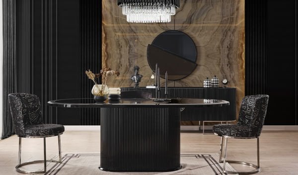 Gucci Luxury Yemek Odası Takımı - Krom & Siyah