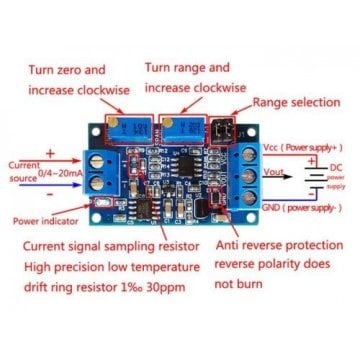 4-20mA Akım 0-5V Voltaj Çevirici Kart