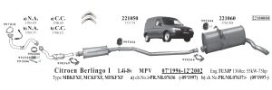 CİTROEN BERLİNGO  ORTA EGZOZ. 1.4i 1.8i 1.9D  (1996 - 01)