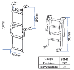 Katlanır 316 Krom Tekne Merdiveni 76-50 cm