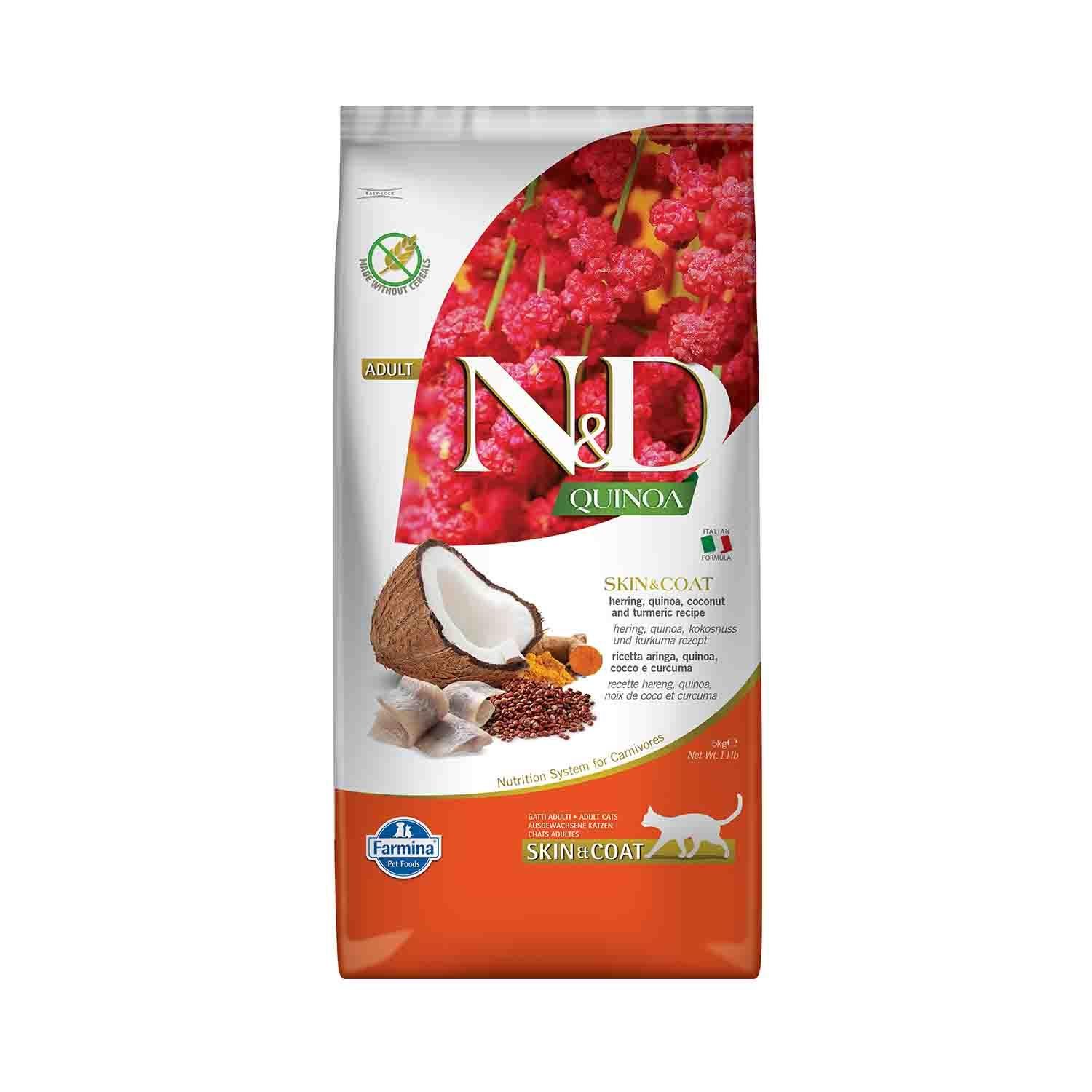 ND Quinoa Tahılsız Skin & Coat Ringa Balıklı Yetişkin Kedi Maması 5 Kg