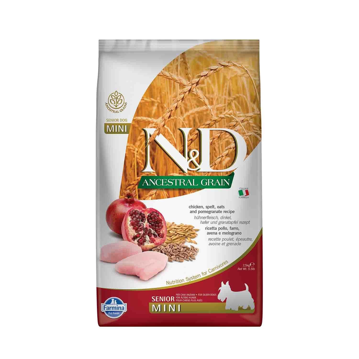 ND Düşük Tahıllı Tavuklu Narlı Yaşlı Mini Köpek Maması 2.5 Kg