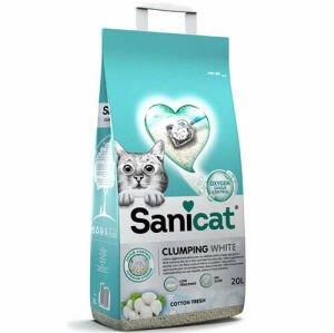 Sanicat Clumping White Cotton Fresh Oksijen Kontrol Emici Bentonit Kedi Kumu 20 L