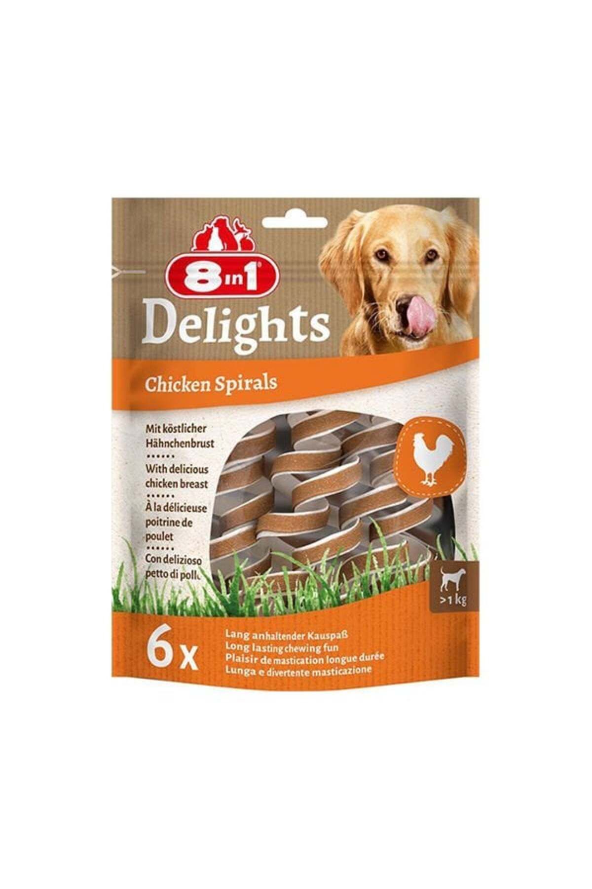 8in1 Delights Smart Spirals Tavuklu Burgu Köpek Ödülü 6 Adet