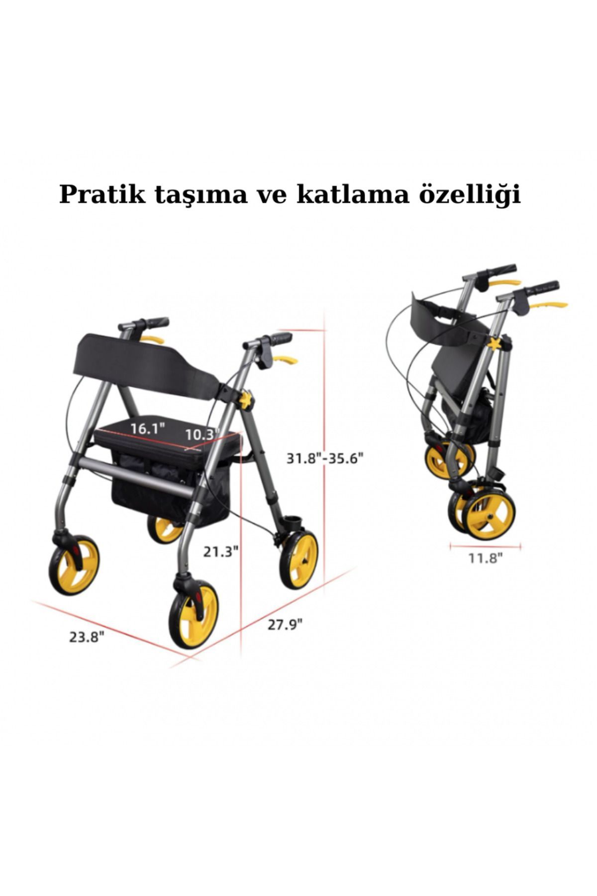 P581 Ekonomik Rollatör Frenli Rolatör 4 Tekerli Yürüteç | Rollatör | Lüx Oturaklı