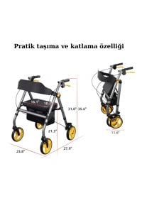 P581 Ekonomik Rollatör Frenli Rolatör 4 Tekerli Yürüteç | Rollatör | Lüx Oturaklı