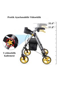 P581 Ekonomik Rollatör Frenli Rolatör 4 Tekerli Yürüteç | Rollatör | Lüx Oturaklı