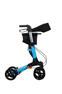 Walker Rollator alüminyum hafif seyahat kurtarıcı, yürüteç tam donanımlı, 3 kat katlanabilir, bagaj için, katlanabilir, seyahat ve uçuş için, yüksekliği ayarlanabilir, kayış, baston tutucu, yürüme