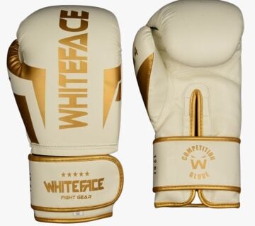 Whiteface Nova4 Boks-Kickboks-Muay Thai  (Kickboks Müsabaka) Eldiveni (Beyaz-Gold) 8 - 10- 12 oz