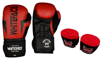 Whiteface Nova4 Boks-Kickboks-Muay Thai (Kickboks Müsabaka) Eldiveni + 3,5 m Bandaj Set (Kırmızı-Siyah) 8 - 10- 12 oz