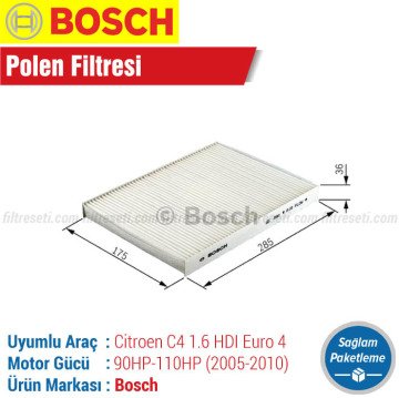 Citroen C4 1.6 HDi Euro 4 Bosch Polen Filtresi (2005-2010)