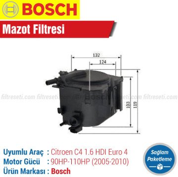 Citroen C4 1.6 HDi Euro 4 Bosch Mazot Filtresi (2005-2010)