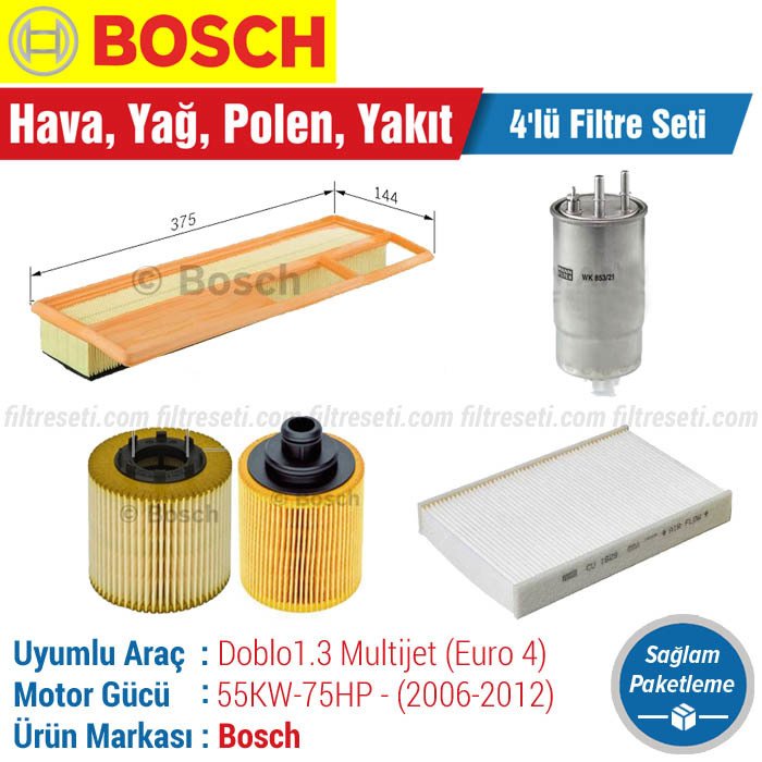 Fiat Doblo 1.3 Multijet Bosch Filtre Bakım Seti (2010-2012) 199A3