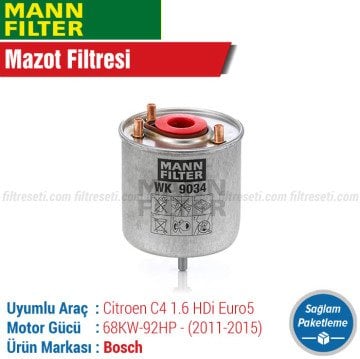 Citroen C4 1.6 HDi Euro 5 MANN Mazot Filtresi (2011-2015)