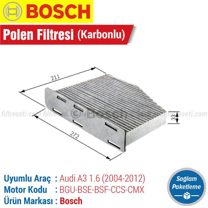 Audi A3 1.6 Bosch Karbonlu Polen Filtresi (2004-2012)