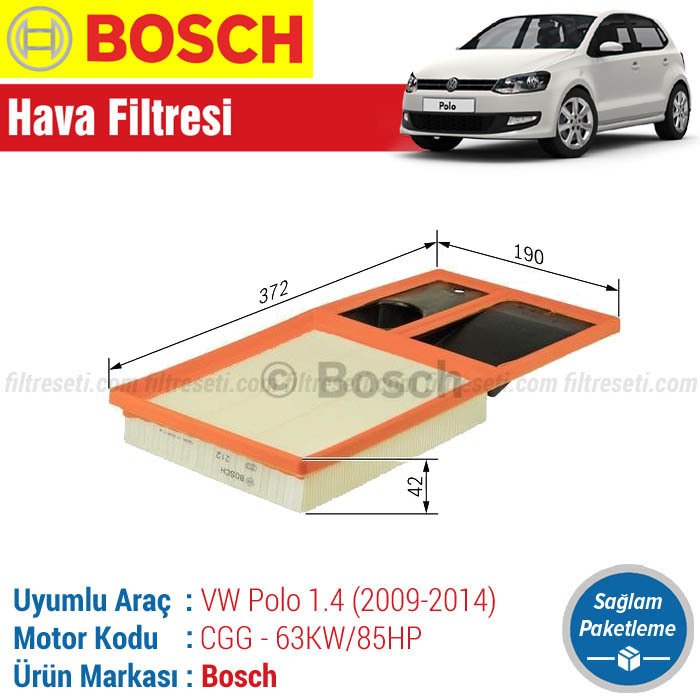 VW Polo 1.4 Bosch Hava Filtresi (2009-2014) CGG