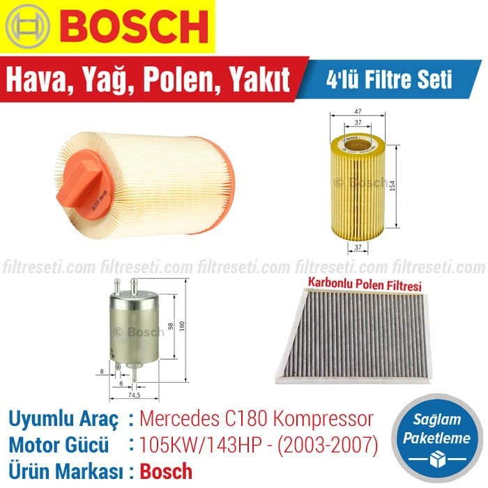 Mercedes C180 Komp. Bosch Filtre Bakım Seti (W203 2003-2007)