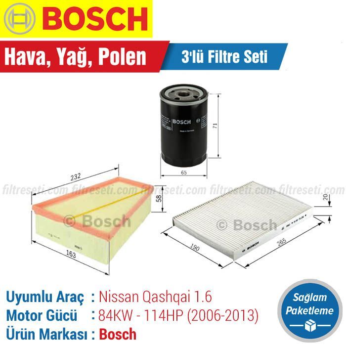 Nissan Qashqai 1.6 Bosch Filtre Bakım Seti (2006-2013)