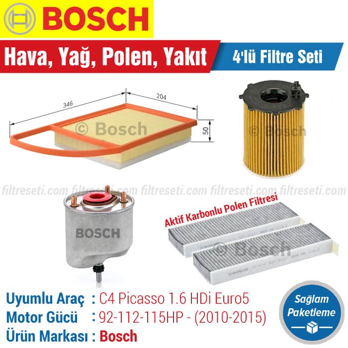 Citroen C4 Picasso 1.6 HDI Bosch Filtre Bakım Seti (2010-2015)