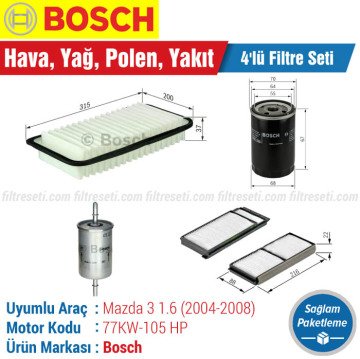 Mazda 3 1.6 Bosch Filtre Bakım Seti (2004-2008)