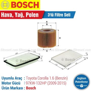 Toyota Corolla 1.6 Bosch Filtre Bakım Seti (2009-2018)