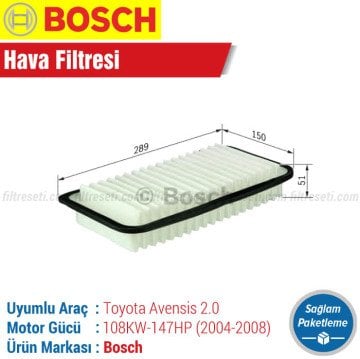 Toyota Avensis 2.0 Bosch Filtre Bakım Seti (2004-2008)