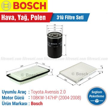 Toyota Avensis 2.0 Bosch Filtre Bakım Seti (2004-2008)
