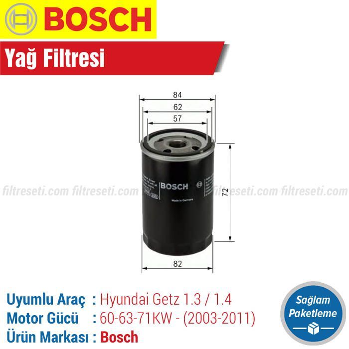 Hyundai Getz 1.3 / 1.4 Bosch Yağ Filtresi (2003-2011)