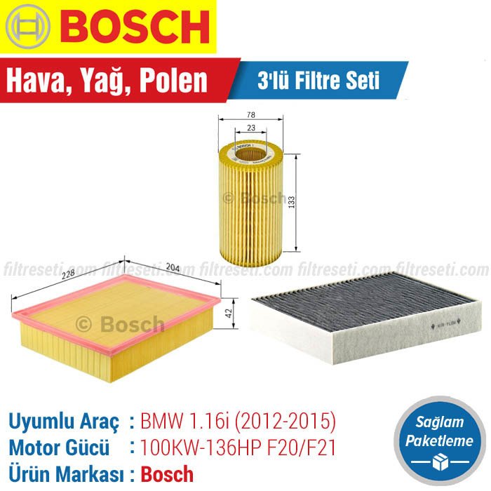 BMW 1.16i F20/F21 Bosch Filtre Bakım Seti (2012-2015)