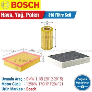 BMW 1.18i F20/F21 Bosch Filtre Bakım Seti (2012-2015)