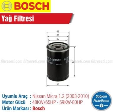 Nissan Micra 1.2 Bosch Yağ Filtresi (K12 2003-2010)