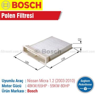 Nissan Micra 1.2 Bosch Polen Filtresi (K12 2003-2010)