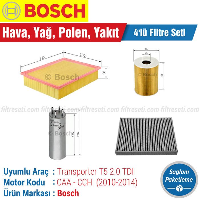 VW Transporter T5 2.0 TDI Bosch Filtre Bakım Seti (2010-2014)