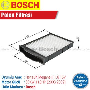 Renault Megane 2 1.6 16V Bosch Filtre Bakım Seti (2003-2009)