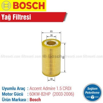 Hyundai Accent Admire 1.5 CRDI Bosch Yağ Filtresi (2003-2006)