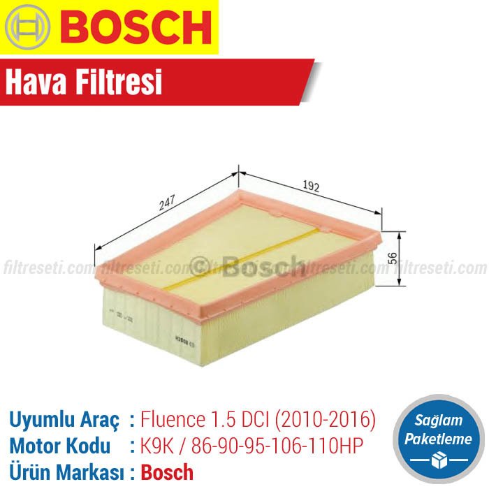 Renault Fluence 1.5 DCI Bosch Hava Filtresi (2010-2016)