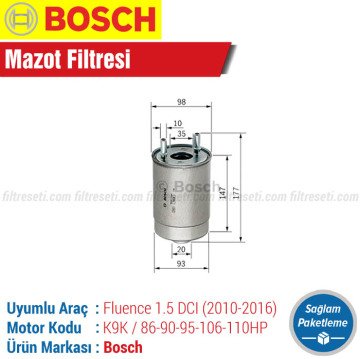Renault Fluence 1.5 DCI Bosch Mazot Filtresi (2010-2016)