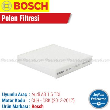 Audi A3 1.6 TDI Bosch Filtre Bakım Seti (2013-2017)