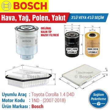 Toyota Corolla 1.4 D4D Bosch Filtre Bakım Seti (2007-2018)