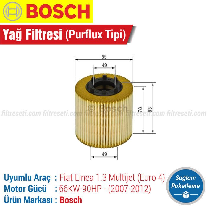 Fiat Linea 1.3 Multijet Purflux Tipi Bosch Yağ Filtresi 2007-2012