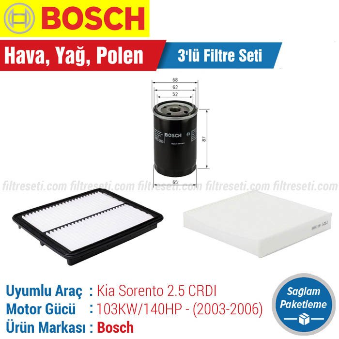 Kia Sorento 2.5 CRDI Bosch Filtre Bakım Seti (2003-2006) 140HP