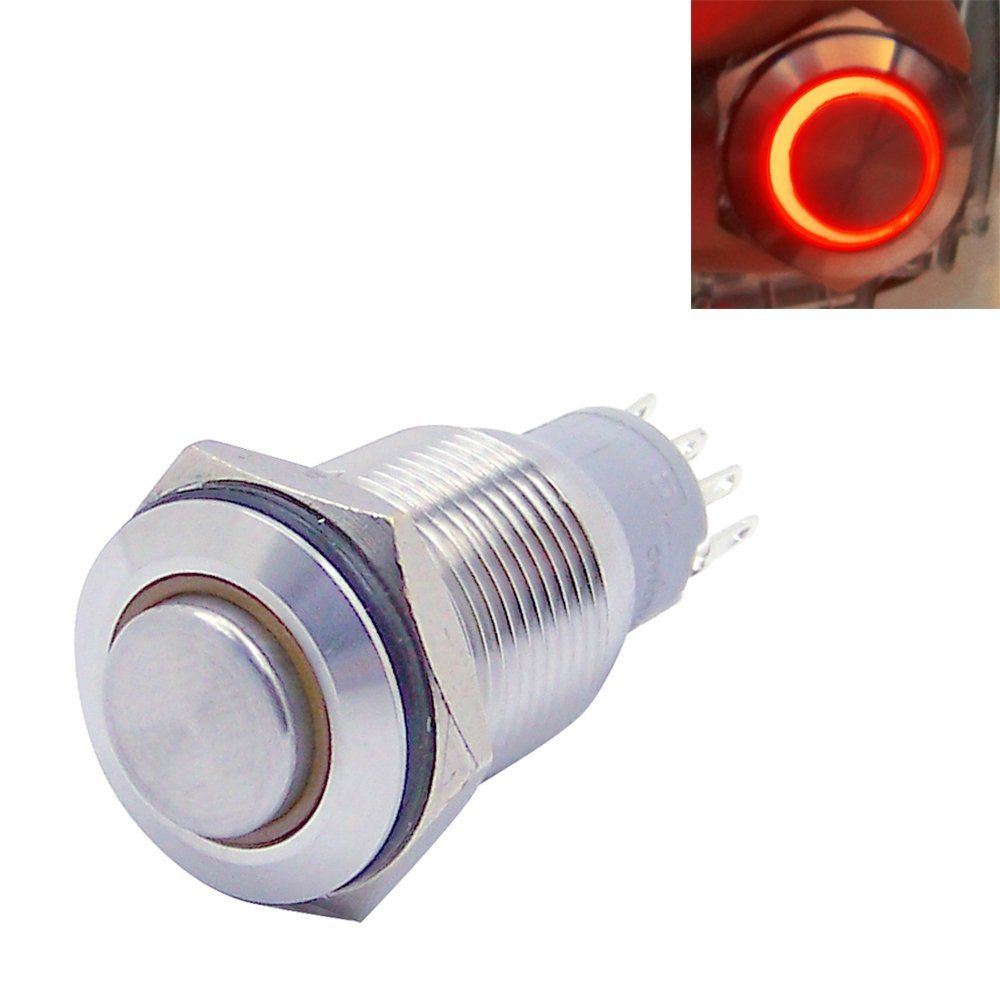 16 mm Ledli Metal  Push Button kalıcılı  Anahtar Kırmızı