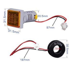 22mm Dijital Voltmetre Ampermetre Ac 20v-500v 0-100A Sarı