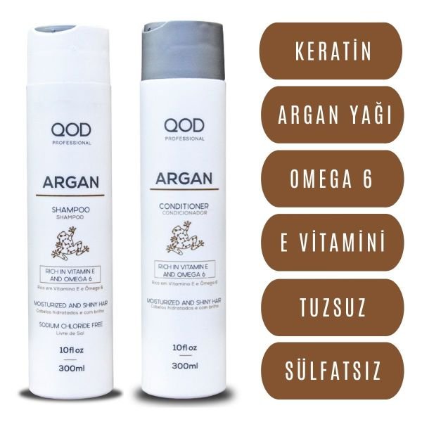 QOD Profesyonel Argan  Şampuan 300 ml  ve Saç Kremi 300 ml - Extra  Parlaklık & Yumuşaklık