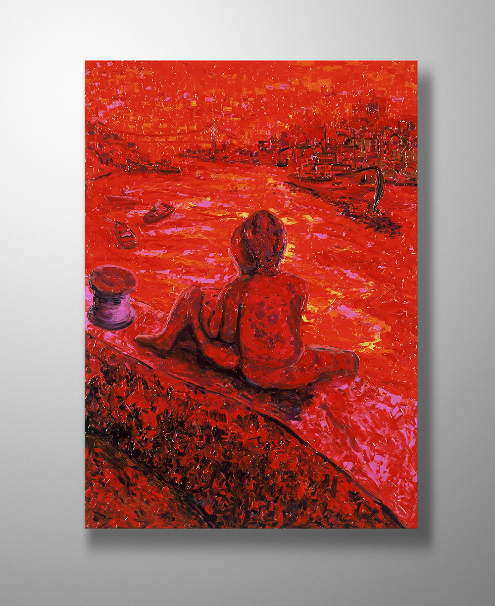 İstanbul Kanvas Tablo - Bosphorus Lovers in Red - 100cm x 140cm